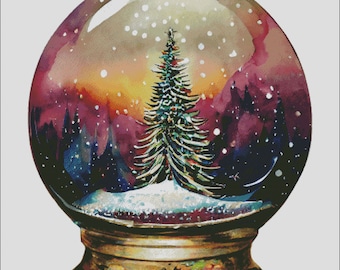 Christmas tree wonderland snow globe counted cross stitch pattern digital pdf
