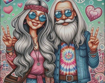 A happy hippie couple love and peace counted cross stitch pattern digital pdf
