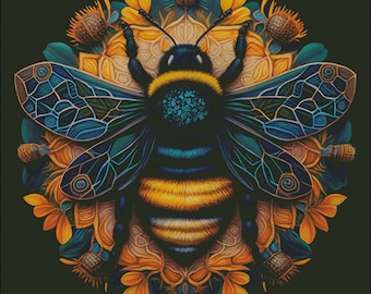 Bumblebee on sunflower counted cross stitch pattern digital pdf