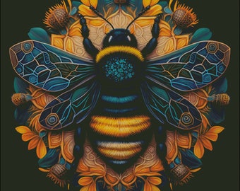 Bumblebee on sunflower counted cross stitch pattern digital pdf