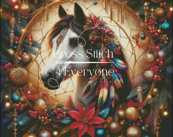 A mustang horse christmas dream catcher counted cross stitch pattern digital pdf