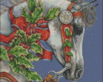 Arabian horse with Christmas ribbons counted cross stitch pattern PDF pdf
