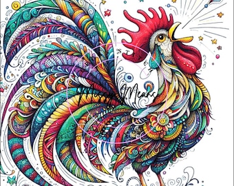 Rooster doodle zentangle Cross Stitch Pattern: Fragile Wings (Digital PDF)