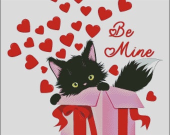 Black Kitten Valentine Cross Stitch Pattern (Digital PDF)