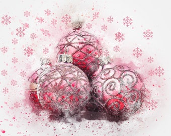 Red Glitter Christmas Ornaments with Snowflakes Cross Stitch Pattern (PDF)