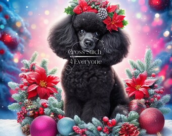 Toy Poodle Christmas Scene Cross Stitch Pattern (Digital PDF)