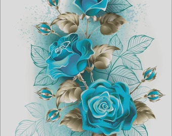 Turquoise Rose Bouquet flowers  counted cross stitch pattern digital pdf