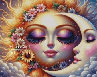 Sun and Moon Asleep Cross Stitch Pattern (Digital PDF)