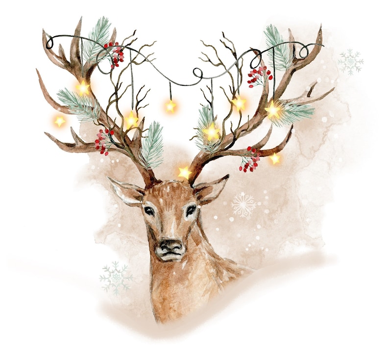 Deer Stag Christmas Lights Antlers Holiday Counted Cross Etsy