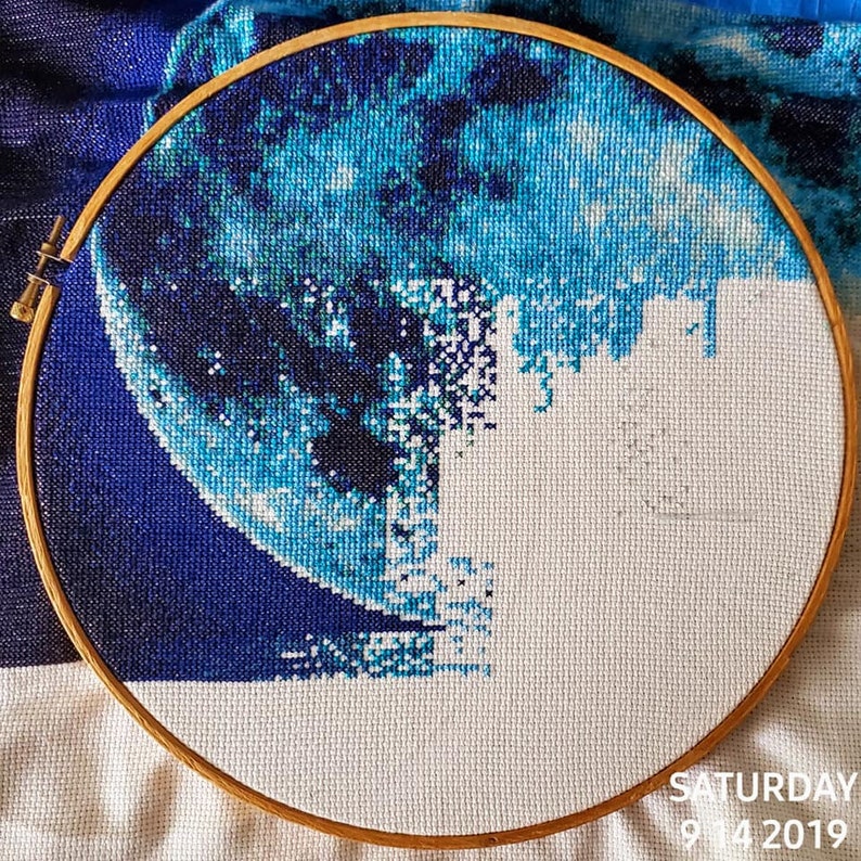 Full blue super moon counted cross stitch pattern image 5