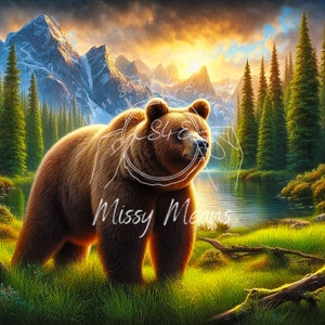 A grizzly bear by a lake counted cross stitch pattern digital pdf