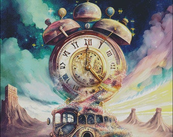 Time Travel Bus: Whimsical Cross Stitch Pattern (Digital PDF)