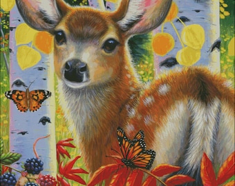 Whitetail deer fawn autumn colors wildlife counted cross stitch pattern PDF