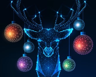 Neon glowing christmas ornaments antlers buck deer counted cross stitch pattern digital pdf