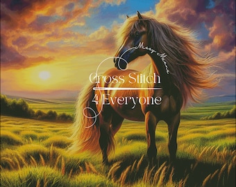 Kiger Mustang Cross Stitch Pattern: Landscape Needlework (Digital PDF)