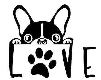 Boston Terrier dog love paw print  counted cross stitch pattern digital pdf