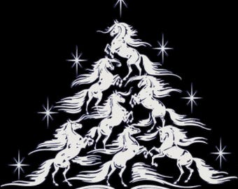 Horses in shape of a christmas tree counted cross stitch pattern digital download