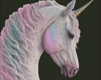 Unicorn in pretty pastel colors fantasy counted cross stitch pattern digital pdf
