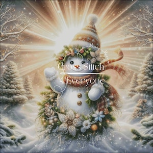 Adorable snowman all decked out for winter counted cross stitch pattern digital pdf