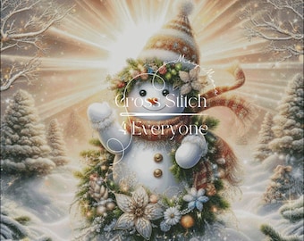 Adorable snowman all decked out for winter counted cross stitch pattern digital pdf