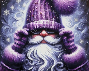 A super cool gnome wearing shades and purple counted cross stitch pattern digital pdf
