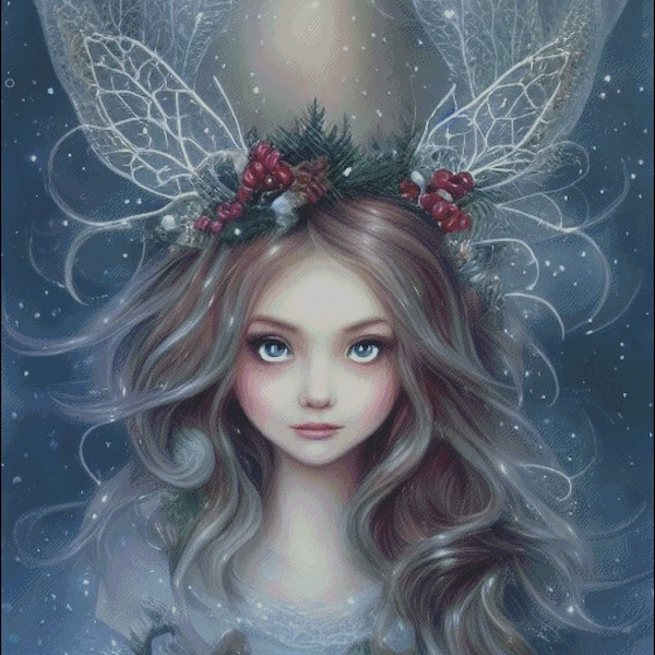 Cute whimsical fairy fantasy girl faerie counted cross stitch pattern digital pdf