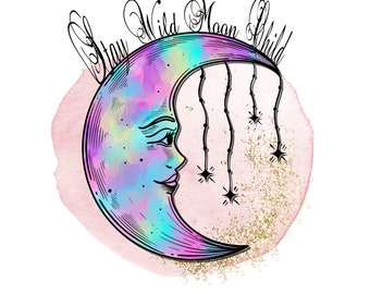 Watercolor moon and stars stay wild moon child  counted cross stitch pattern PDF
