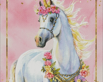 Unicorn with roses and tack fantasy counted cross stitch pattern digital pdf