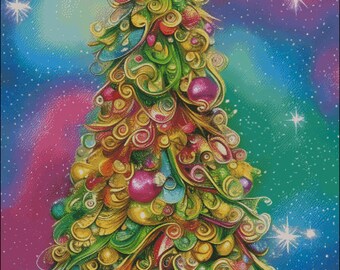 Christmas Tree with Ornaments Counted Cross Stitch Pattern (Digital PDF)