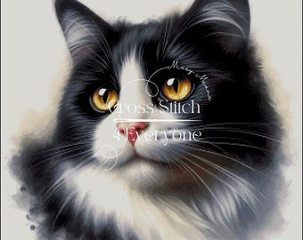 A tuxedo cat black and white Counted Cross Stitch Pattern (Digital PDF)