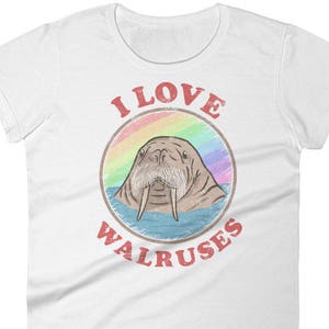 Walrus Tshirt For Her, Walrus Gift T Shirt For Her, Womens Walrus Lover T Shirt,  Retro Rainbow I Love Walruses Shirt, Animal Lover T Shirt