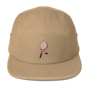 Unisex 5 panel cap / hat with embroidered tennis racket image 1