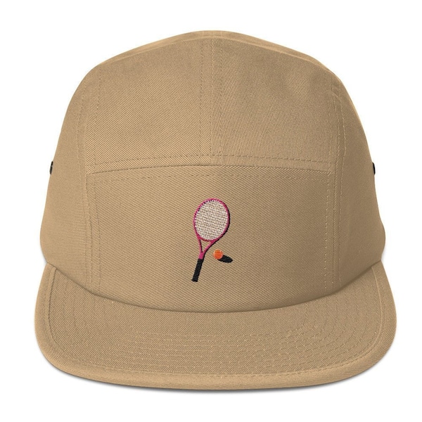 Unisex 5 panel cap / hat with embroidered tennis racket