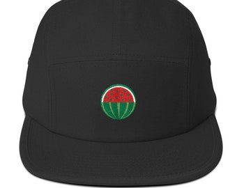 Unisex 5 panel cap / hat with embroidered melon