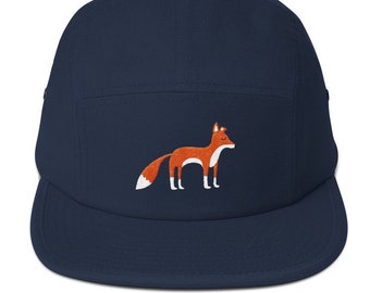 Unisex 5 panel cap / hat with embroidered fox