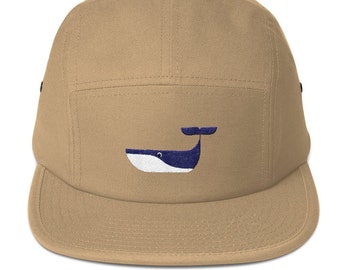 Unisex 5 panel cap / hat with embroidered whale