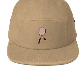 Unisex 5 panel cap / hat with embroidered tennis racket