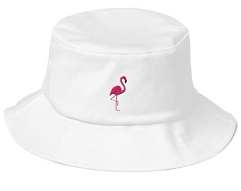 Unisex fishing hat in vintage style with embroidered flamingo