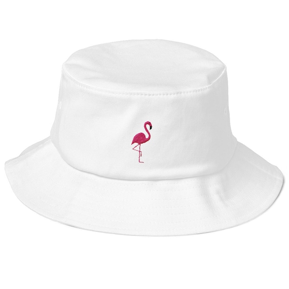 Unisex Fishing Hat in Vintage Style With Embroidered Flamingo 