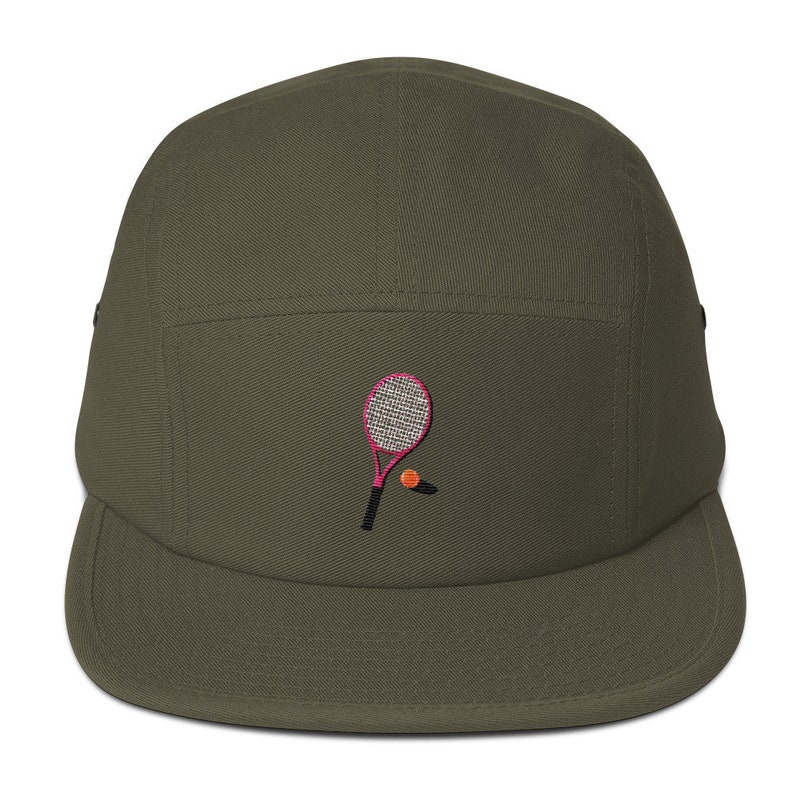 Unisex 5 panel cap / hat with embroidered tennis racket image 4