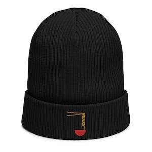 Organic ribbed beanie embroidered with Ramen Soup