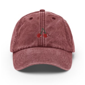 Unisex Vintage Style Cap / Dad Hat / Baseball Cap Embroidered with Cherries / Cherries image 4