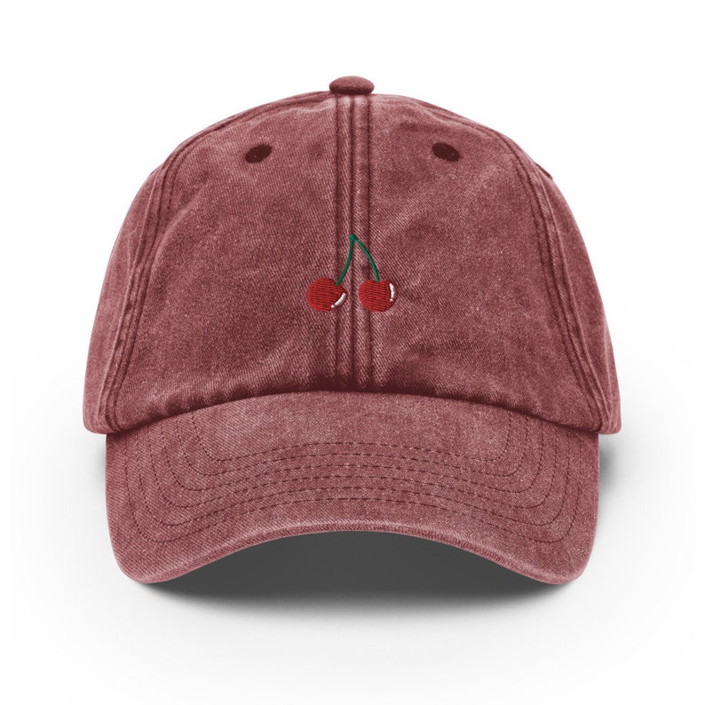 Unisex Vintage Style Cap / Dad Hat / Baseball Cap Embroidered with Cherries / Cherries image 4