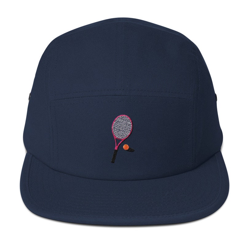 Unisex 5 panel cap / hat with embroidered tennis racket image 5