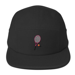 Unisex 5 panel cap / hat with embroidered tennis racket image 3