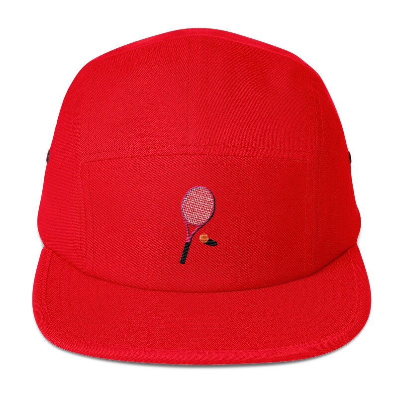 Unisex 5 panel cap / hat with embroidered tennis racket image 7