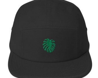 Unisex 5 panel cap / hat with embroidered monstera