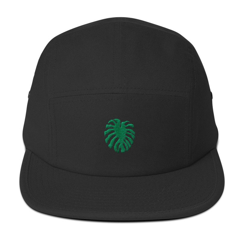 Unisex 5 panel cap / hat with embroidered monstera image 1