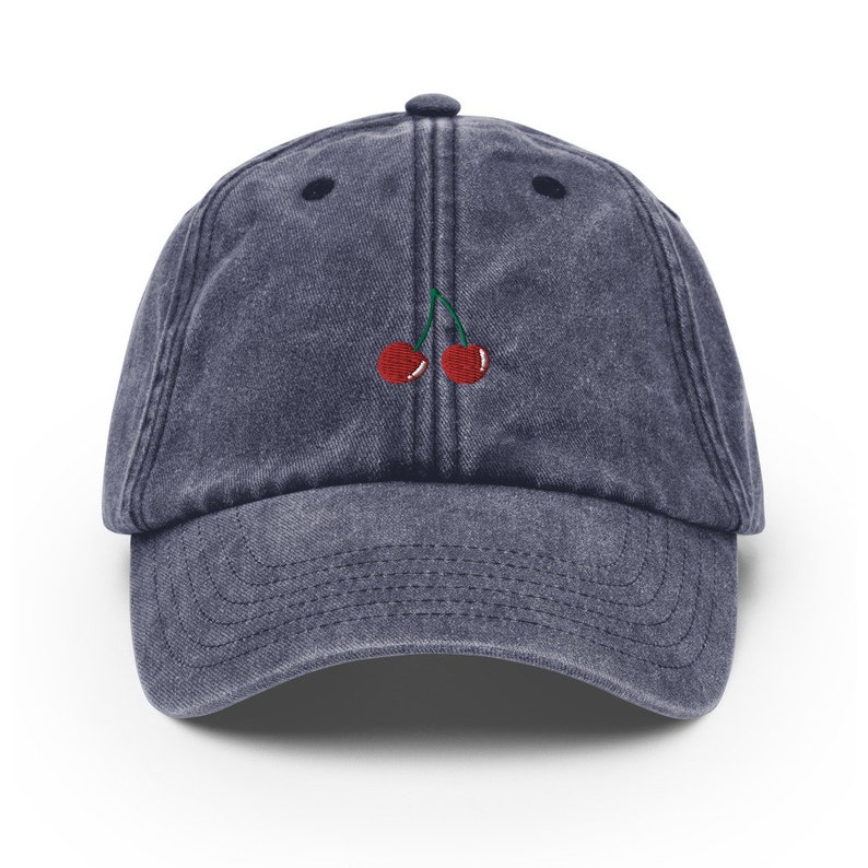 Unisex Vintage Style Cap / Dad Hat / Baseball Cap Embroidered with Cherries / Cherries image 3