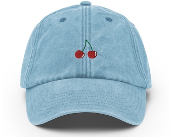 Unisex Vintage Style Cap / Dad Hat / Baseball Cap Embroidered with Cherries / Cherries